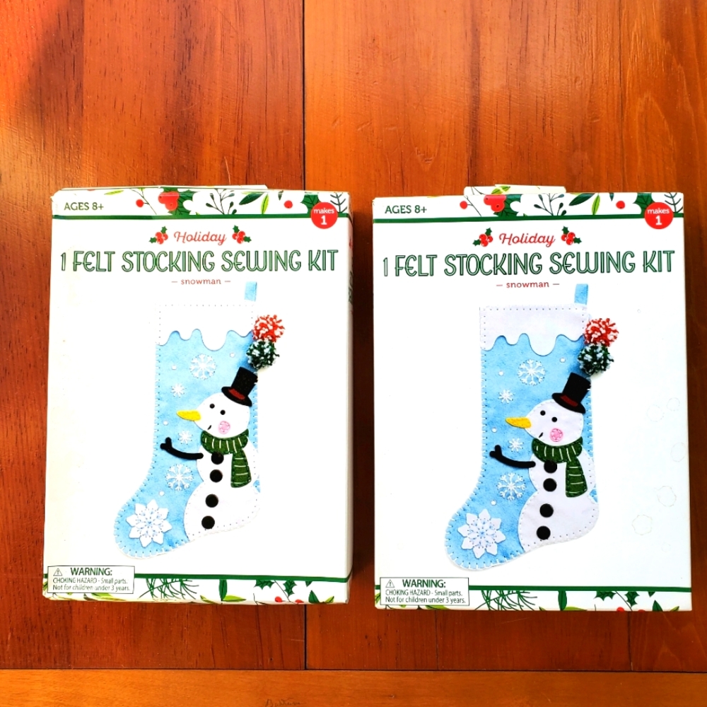 Qty (2) Matching Christmas/Holiday "Snowman" Felt Stocking Sewing Kit-BRAND NEW!
